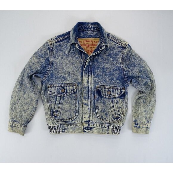 VTG Levis 57511 Trucker Blue Denim Jean Jacket Womens Size M Elastic Waist Acid - Picture 4 of 8